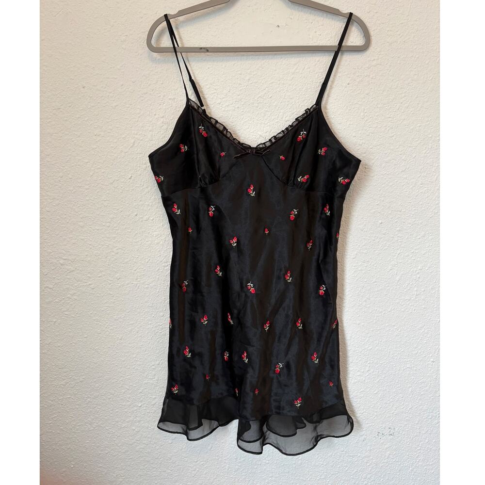 Vintage Slip Dress Nightgown Large Y2K Rose Embroidered Whimsygoth Coquette
